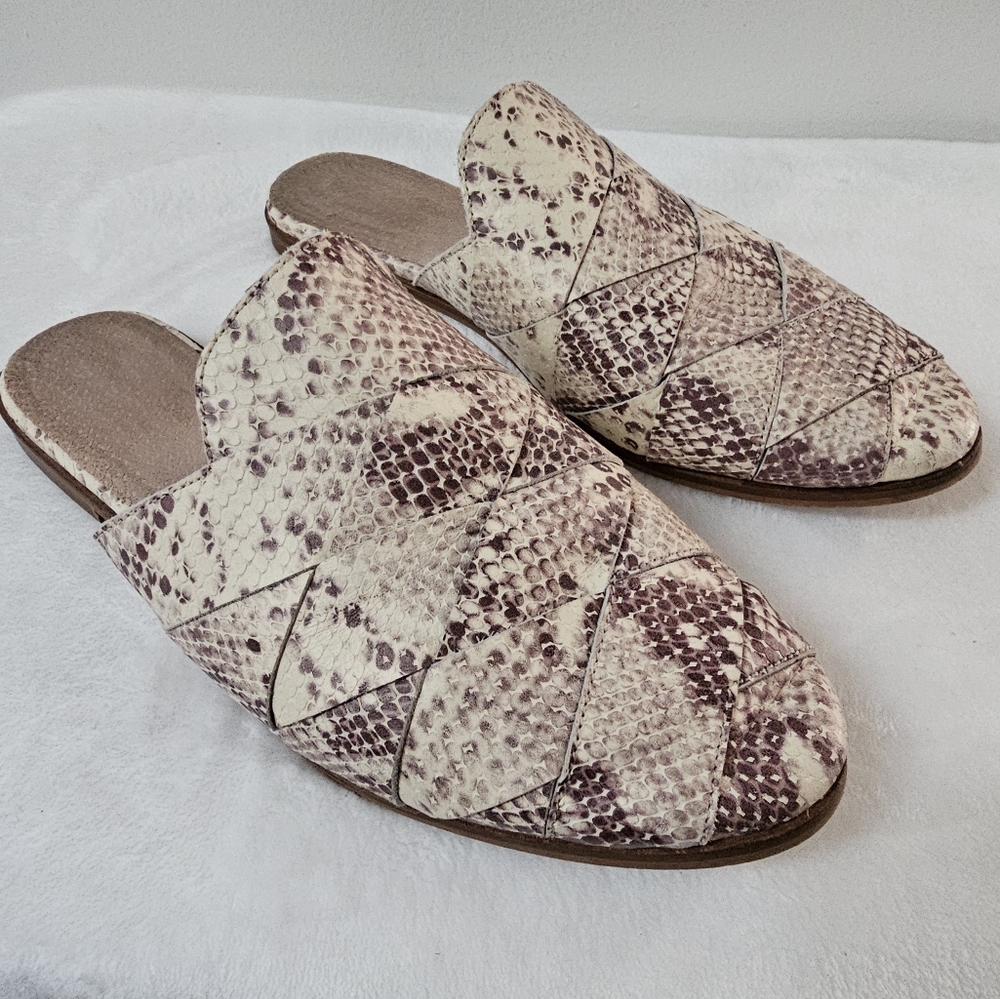 Seychelles Anthroplogie Survival Snakeskin Print Leather Mules